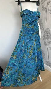 Vestido vintage Anokhi talla Uk 10 azul con hueso en corpiño midi indio - Imagen 1 de 9