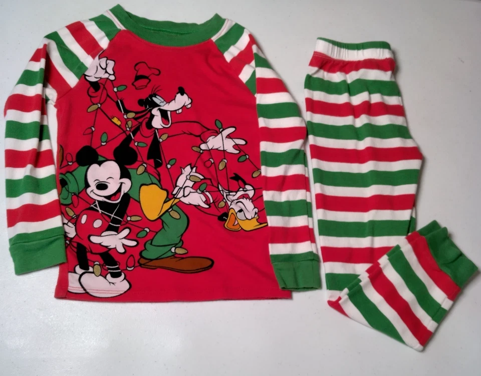 The Disney Store Pajamas Youth 5 Christmas Mickey Mouse Goofy Donald Duck 2 Pc - Image 1 of 4