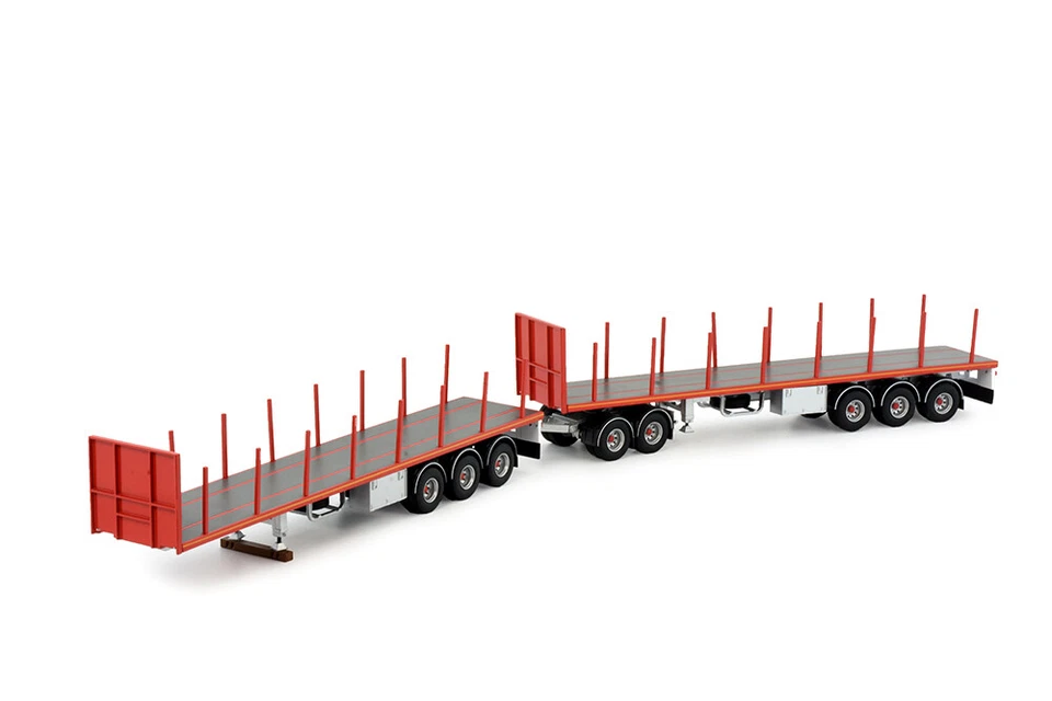 1:50 Tekno Road Train Flat Top Set With Dolly Red Kenworth Volvo  - Image 1 of 1