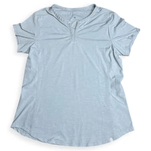 KUHL Women’s Gray Short Sleeve Allegro Embroidered Trim V-Neck Round Hem Tee T-S - Picture 1 of 6