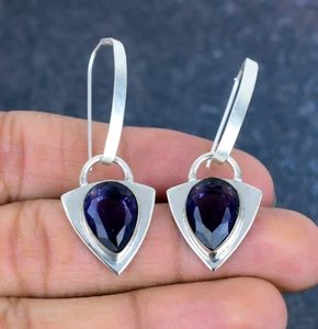 Iolite Gemstone Handmade 925 Sterling Silver Earring Jewelry For Wedding Gift - Picture 1 of 4