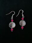 Drop Earings, silver coloured metal with red pearl effect decor. Hook. Costume