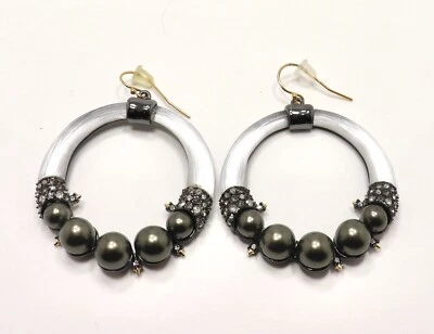 PENDIENTES COLGANTES ALEXIS BITTAR GRIS CÁLIDO LUCITA, PERLAS GRISES Y ARO DE CRISTAL Foto 1 de 4