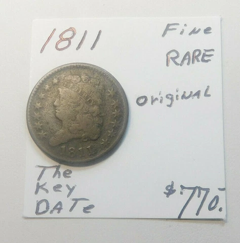 RARE 1811 ORIGINAL NEVER CLEANED HALF CENT - THE KEY DATE! FREE SHIPPING!!!!! Cover