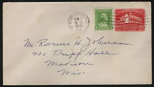 US 1932 #U525 2c & 1c Mount Vernon Stamped Envelope Cover Used - Picture 1 of 2