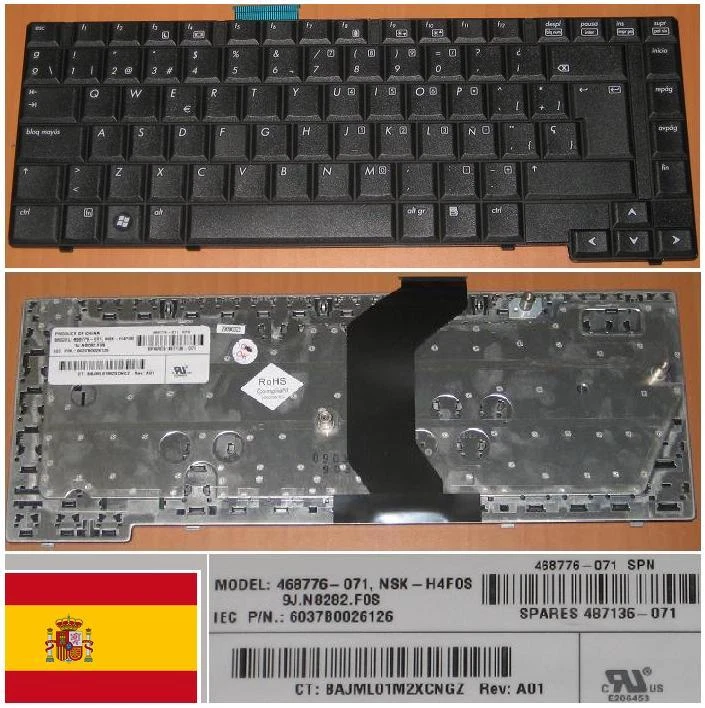 Keyboard qwerty Spanish HP 6730B NSK-H4F0S 9J.N8282.F0S 468776-071 487136-071 - Image 1 of 1