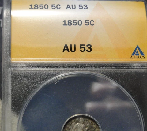 1850 Seated Liberty Half Dime  ANACS AU53 Cover