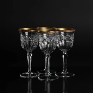 Juego de vasos de cristal Moser oro bordado vino tinto 4 piezas Mid Century - Imagen 1 de 6
