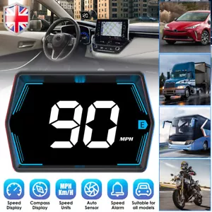 Digital Car HUD Speedometer Head Up Display MPH KMH GPS Compass Overspeed Alarm - Picture 1 of 19