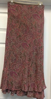 Saia Longa Style&Co Paisley Marrom-Laranja Seda Tamanho M Meia-Calça - Imagem 1 de 4