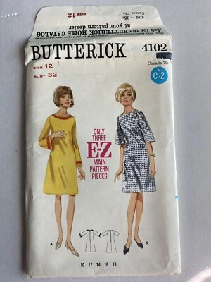 Vintage 60s Butterick 4102 Sewing Pattern One Piece Dress FACTORY FOLDED Bust 32 - Image 1 of 4
