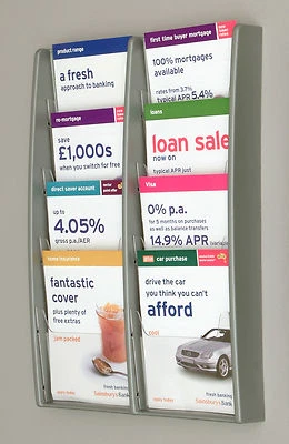 Wall Mounted Brochure / Leaflet Holder / Rack with 8 x A5 Portrait Pockets