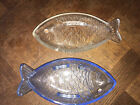 2 Vintage Retro Glass Fish Tapas Nibbles Trinket Dishes Blue Clear