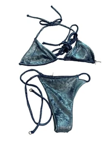 Heart of Sun Triangle Metallic String Bikini in Blue - Picture 1 of 3