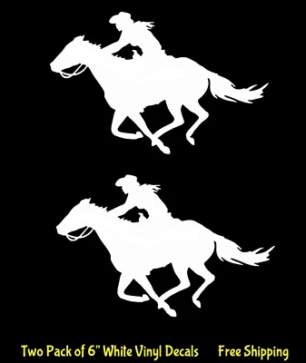 Paquete de dos calcomanías de vinilo blancas de 6" para carreras de caballos vaquera espejos para ventanas Foto 1 de 2