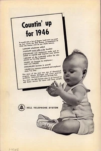 Bell Telephone System Cute Baby Counting Fingers Vintage Print Ad 1947 - Picture 1 of 4