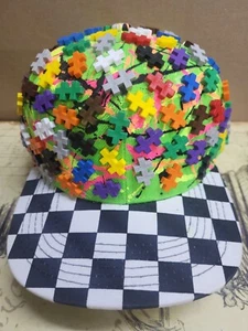 Support Autism Awareness Cap Custom Blocks 80' Style Flatbill Snapback Checkered - Picture 1 of 12