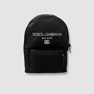 Dolce & Gabbana Unisex Kids Black Logo Zipper Backpack Bag - Picture 1 of 6