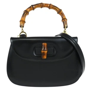 Gucci Black Bamboo 2way Handbag 000-1227-0633 194494 - Picture 1 of 10