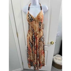 Alyn Paige  Brown Orange Halter Neck Animal Print Maxi Dress NWT - Picture 1 of 7