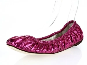 Dolce & Gabbana Women Metallic Pink Leather Slip On Folding Ballet Flats Size 37 - Picture 1 of 5