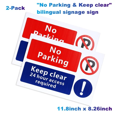 2-Pack "No Parking & Keep Clear" Bilingual Signage Sign 11.8x8.26inch Waterproof Cover