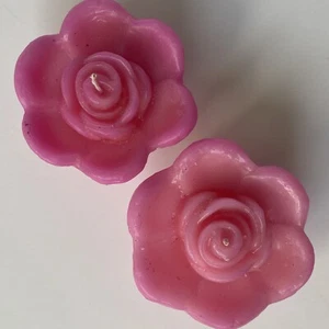 Pair Of Rose Flower Shaped Candles Floating Pink Vintage 3” New Smells So Good! - Picture 1 of 21