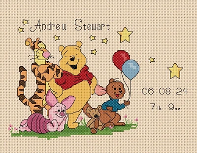 Winnie the Pooh New Baby Birth Sampler  Cross Stitch Chart flowerpower37-uk - Image 1 of 2