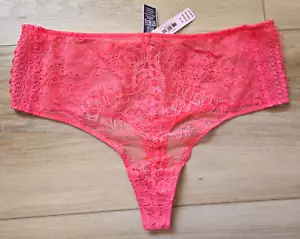 NWT Victoria's Secret Very Sexy Coral Pink Sheer Lace Mid-Rise Thong Panties M - Picture 1 of 3