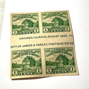 #766a Chicago Century of Progress Fort Dearborn - Cross Gutter - Blk of 4 Stamps - Picture 1 of 8