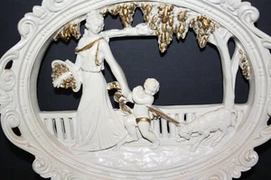 Chalkware Greek Scene Woman Child Wall Art Plaque 12" x 10" Vintage MCM Decor - Picture 1 of 4