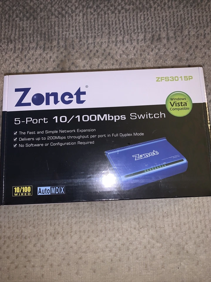 Zonet 5 ports 10/100Mbps Switching Ethernet Hub ZFS3015P , Auto-MDIX, Switch - Image 1 of 4