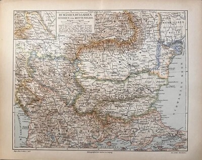 1900 Ruemanien, Bulgarien, Serbien & Montenegro Original Antique Map - Image 1 of 2