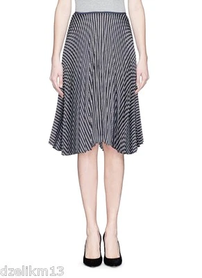 NWT $455 Theory Zeyn W Satin Striped Pleated A-line Skirt Size L - Image 1 of 4