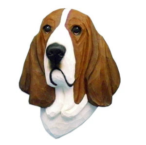 Basset Hound Head Plaque Figurine Red/White - Picture 1 of 1