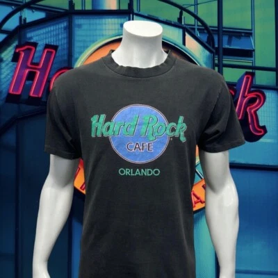 Vintage Hard Rock Cafe Orlando FL Black Spell Out Single Stitch T-Shirt USA LG - Image 1 of 4