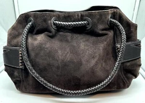 Cole Haan Women's Handbag Brown Suede Leather Braided Double Handle Hobo Bag - Picture 1 of 15