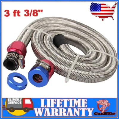 6AN Universal Braided Steel Fuel Line Kit Hose Clamps Oil Fuel 3/8 inch Fittings - Image 1 of 4