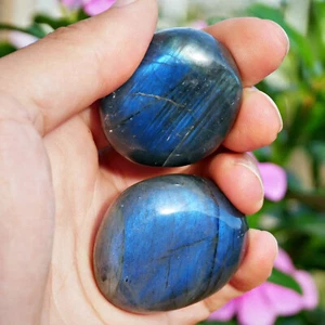 2 PIEZAS Cristal de Cuarzo Labradorita Natural Pulido Piedra de Palma Mineral Reiki Curación 2" - Imagen 1 de 10
