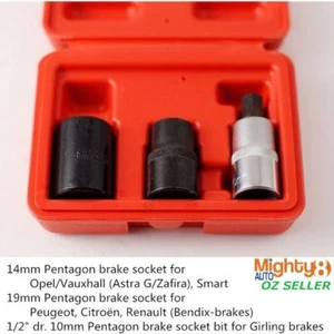 3Pcs 1/2" Dr. Cr-V Girling Pentagon Brake 14,19mm Five Star 5PT Socket & Bit Set - Bild 1 von 1