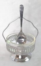 Vintage Leonard Silver Plated Condiment Dish With Spoon Glass Bowl