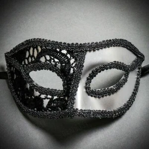 Men Women Sexy Black Lace Silver Eye Mask Masquerade Venetian Costume Party Prom - Picture 1 of 6
