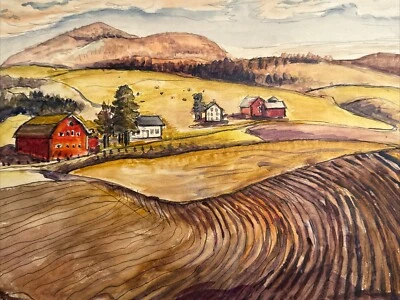 Pintura Jo Cain REGIONALISMO AMERICANO ARTISTA WPA IMPORTANTE PAISAJE ANTIGUO 12" Foto 1 de 4