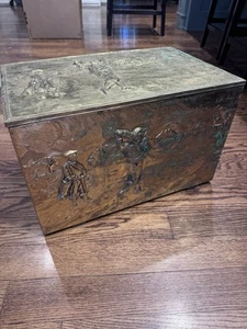 VTG Golf Golfer English Brass Repousse Dutch Colonial Kindling Coal Scuttle Box - Picture 1 of 11