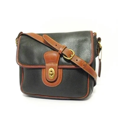 Bolso Bandolera COACH Vintage Negro Marrón Cuero Grano Completo Hecho en Italia Foto 1 de 4
