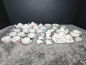 Vintage Miniature Dolls House Tea Set Lot china white floral Pots, Cups & Plates - Picture 1 of 18