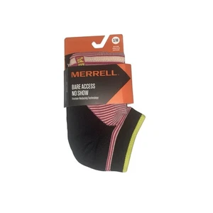 MERRELL Bare Access No Show Socks, S/M Friction Reducing Black Pink Yellow - Picture 1 of 3