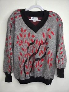 Vintage Top Notch Womens Sweater Small 1X Fall Winter Leaves 80s Shoulder Pads - Picture 1 of 4