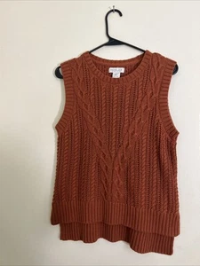 Rachel Zoe Los Angeles New York Women's Burnt Orange Cable Knit Sweater Vest M - Picture 1 of 3
