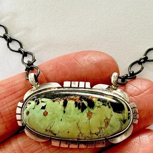Navajo Blackjack Turquoise Bar Necklace 20" Sterling Choker Signed Martinez AM - Picture 1 of 5